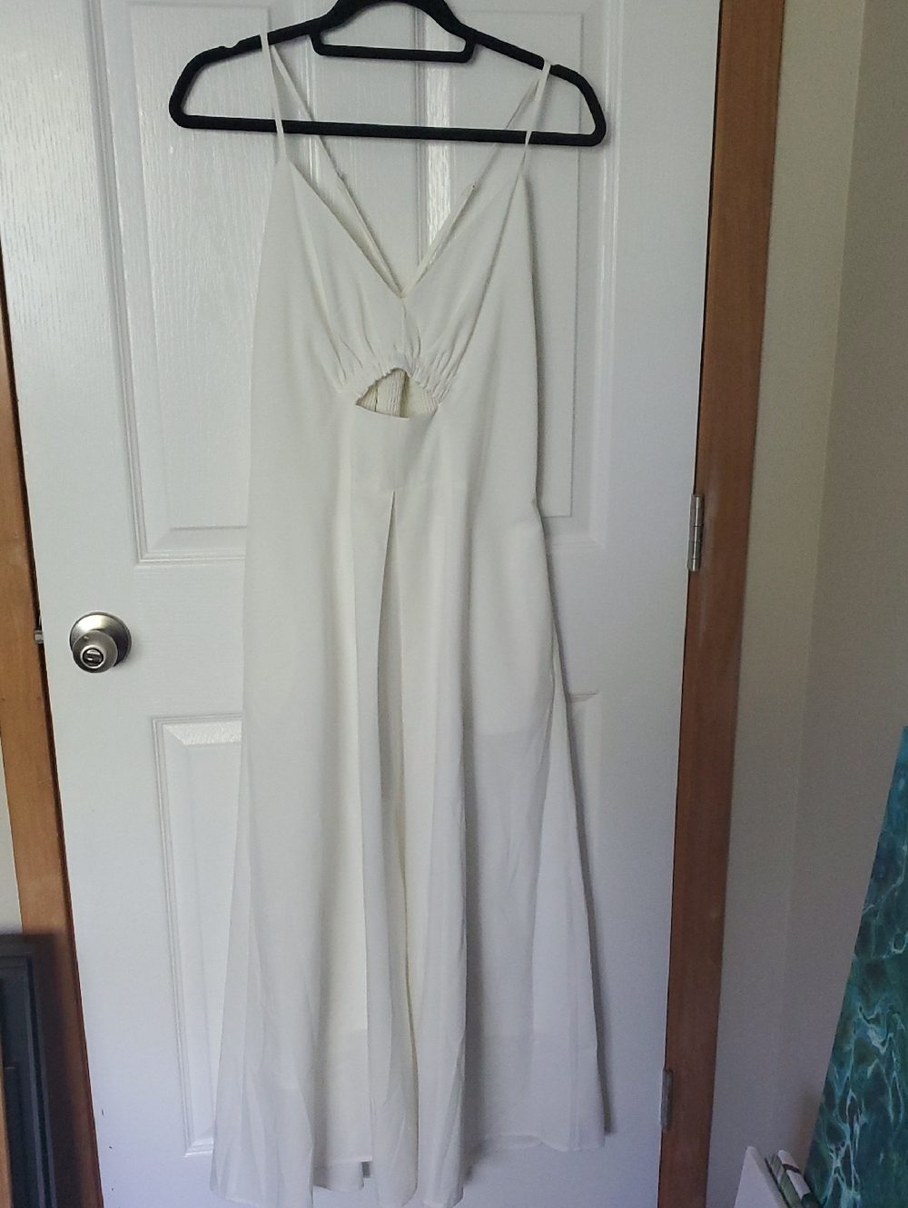 2/$10 Amazon White Maxi Dress with V-Neck and Front Cutout